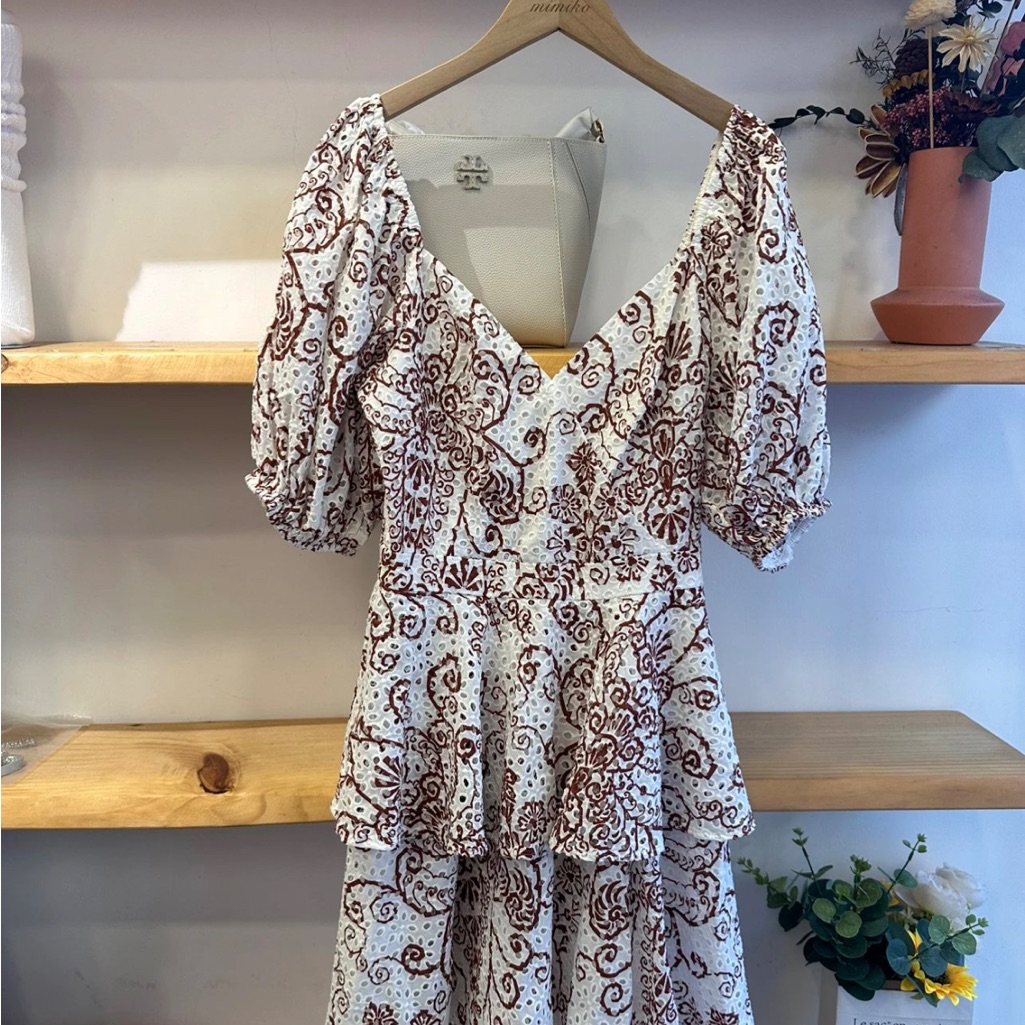 Ted Baker White And Brown Short Sleeve Dress